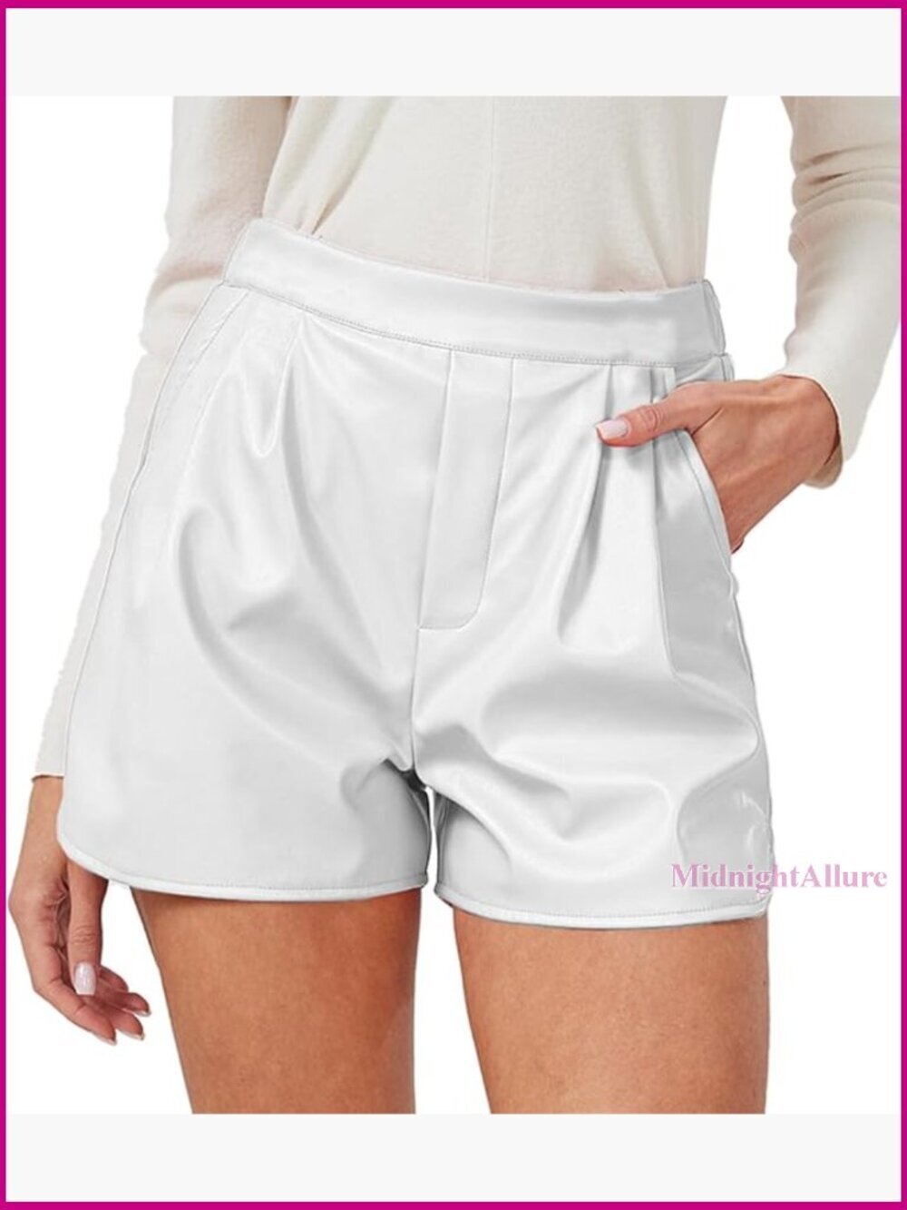 Faux Leather High Waist Wide Leg Pleated Shorts with Pockets